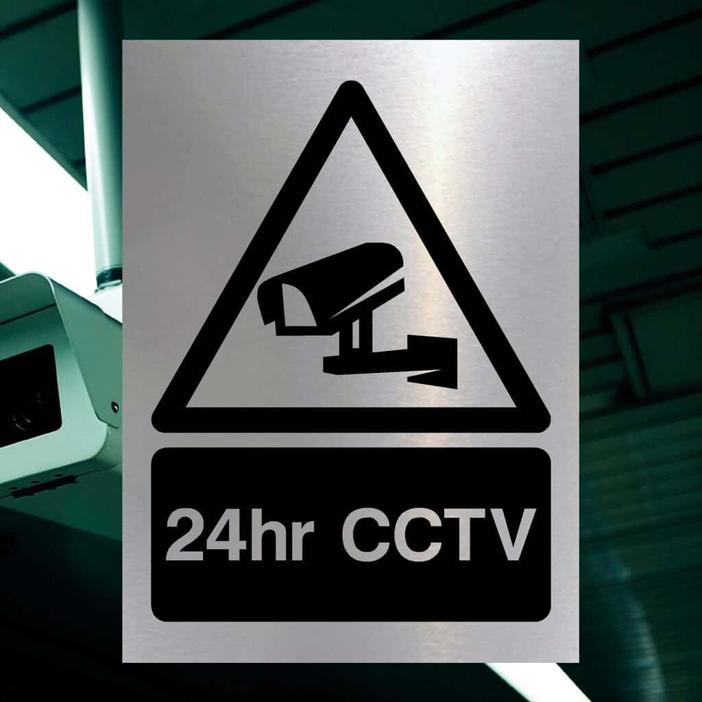 24hr CCTV Sign in Brushed Silver - The Sign Shed