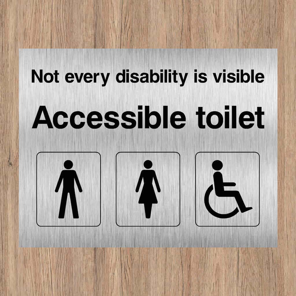 Accessible Toilet Landscape Sign Brushed Aluminium Silver - The Sign Shed