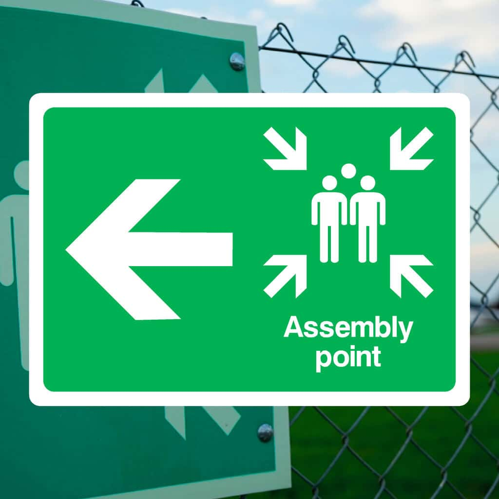 Assembly Point Arrow Left Sign - The Sign Shed