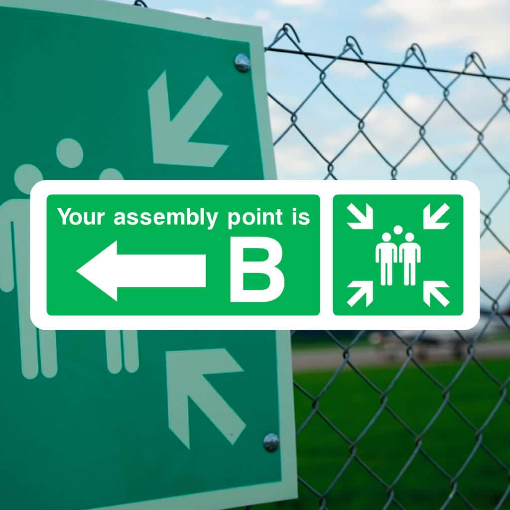 Assembly Point B Sign With Left Arrow - The Sign Shed