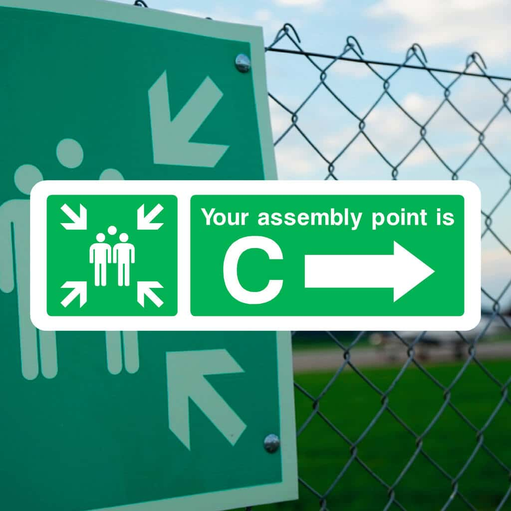 Assembly Point C Sign With Right Arrow - The Sign Shed