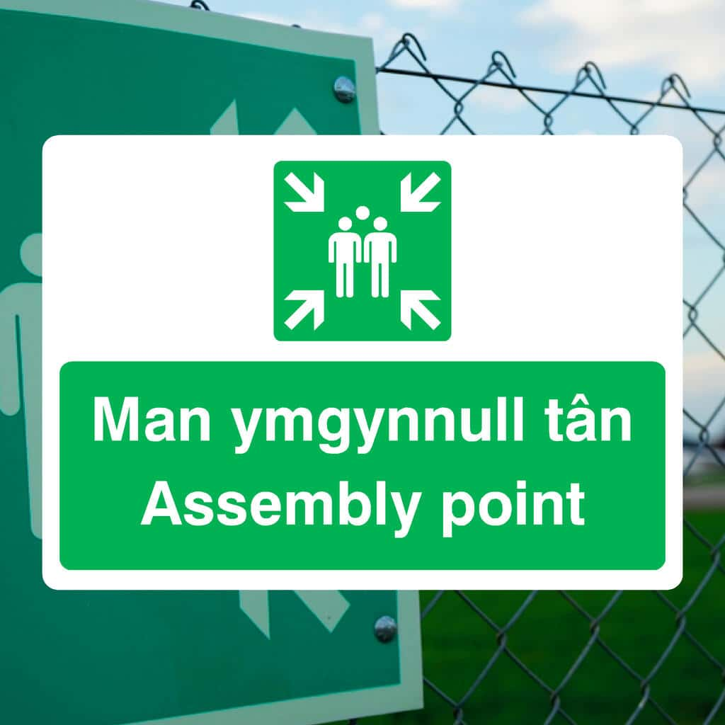 Assembly Point Man ymygynull tan Welsh Sign - The Sign Shed