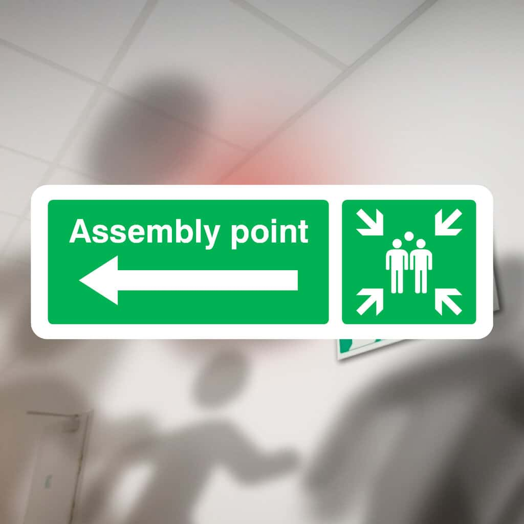 Assembly Point Sign With Left Arrow - The Sign Shed