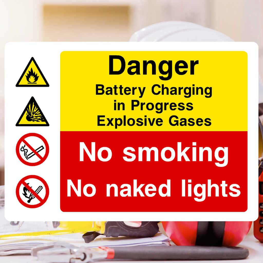 Battery Charging In Progress Explosive Gases Sign - The Sign Shed