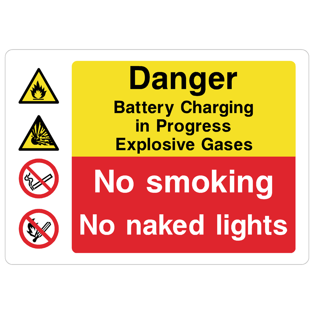 Battery Charging In Progress Explosive Gases Sign - The Sign Shed