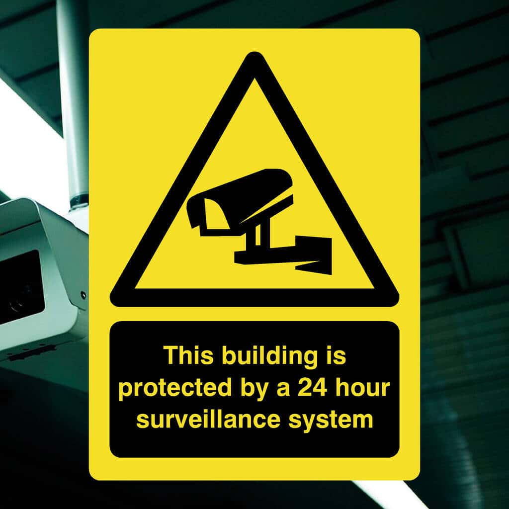 Building Protected 24 Hour Surveillance Yellow Sign - The Sign Shed