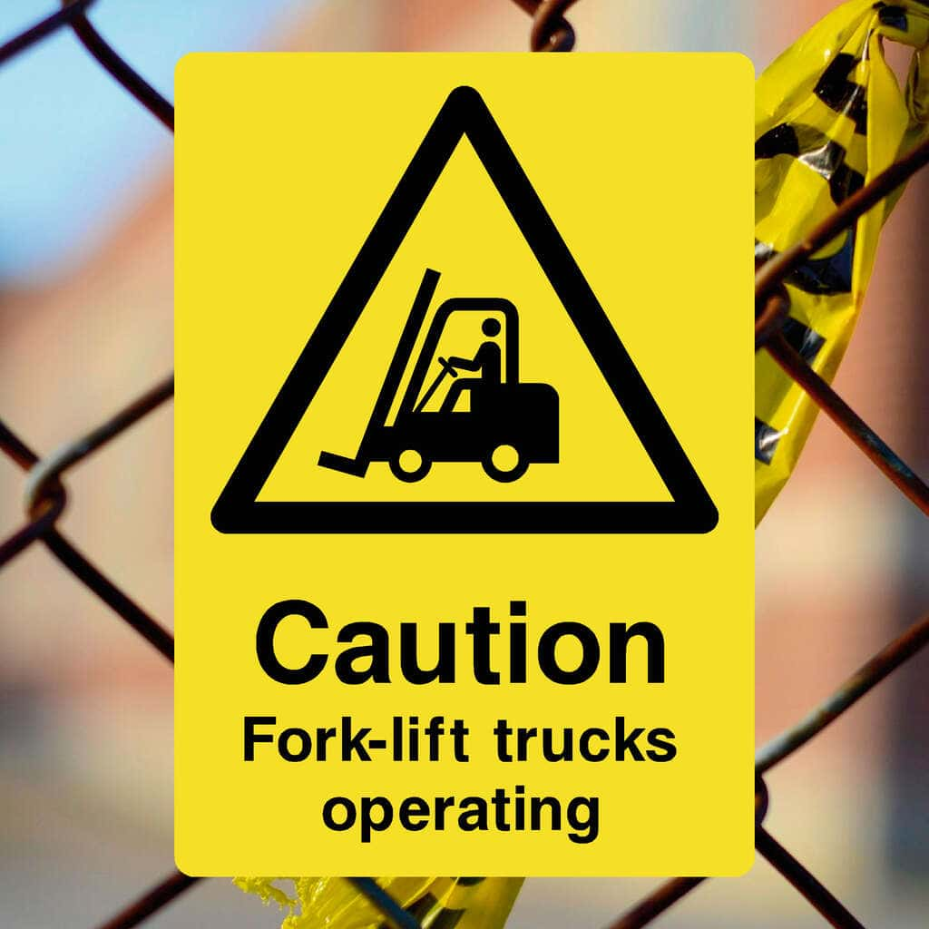 Caution Fork Lift Trucks Operating Yellow Sign - The Sign Shed