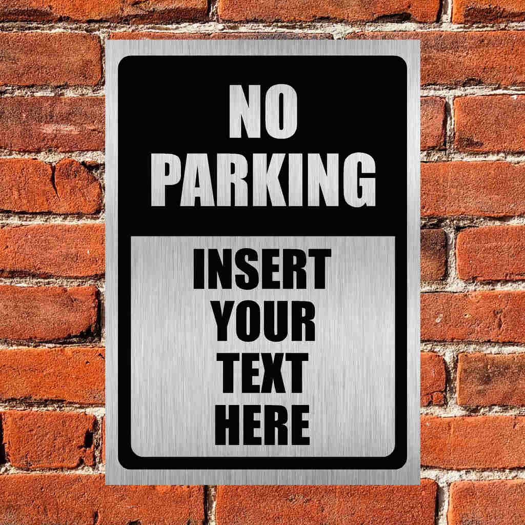 Custom Parking Sign | Black Header | Brushed Silver Version - The Sign Shed