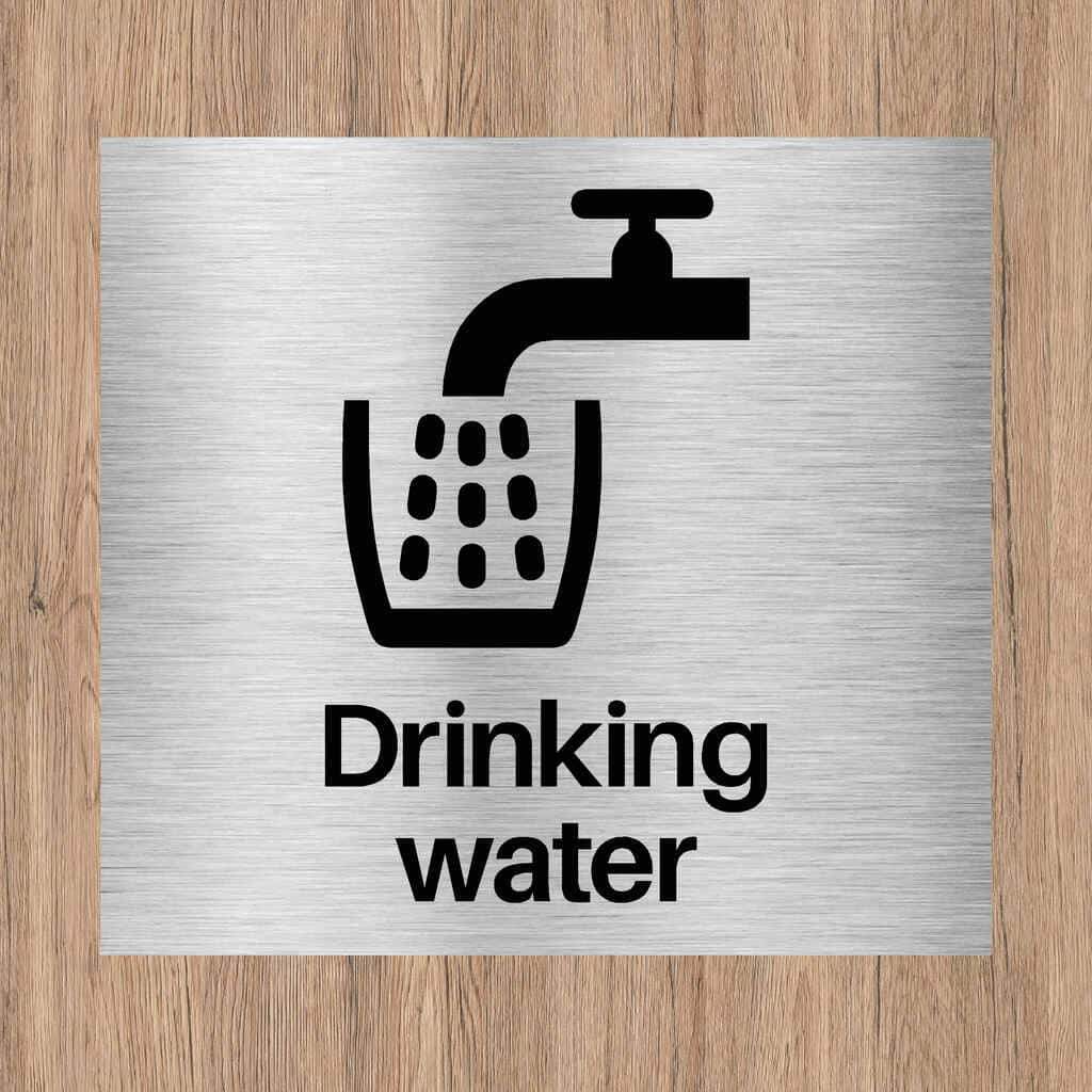 Drinking Water Sign in Brushed Silver - The Sign Shed