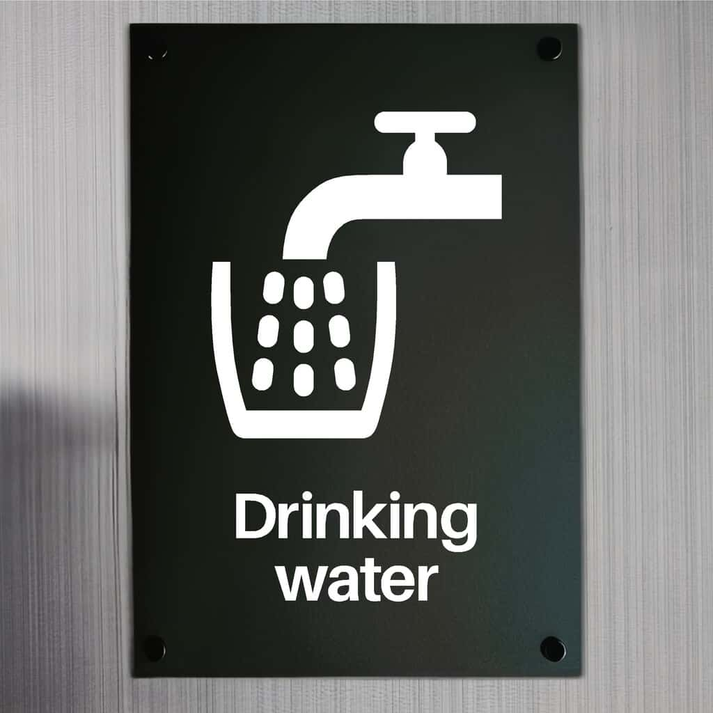 Drinking Water Sign Midnight Black Portrait - The Sign Shed