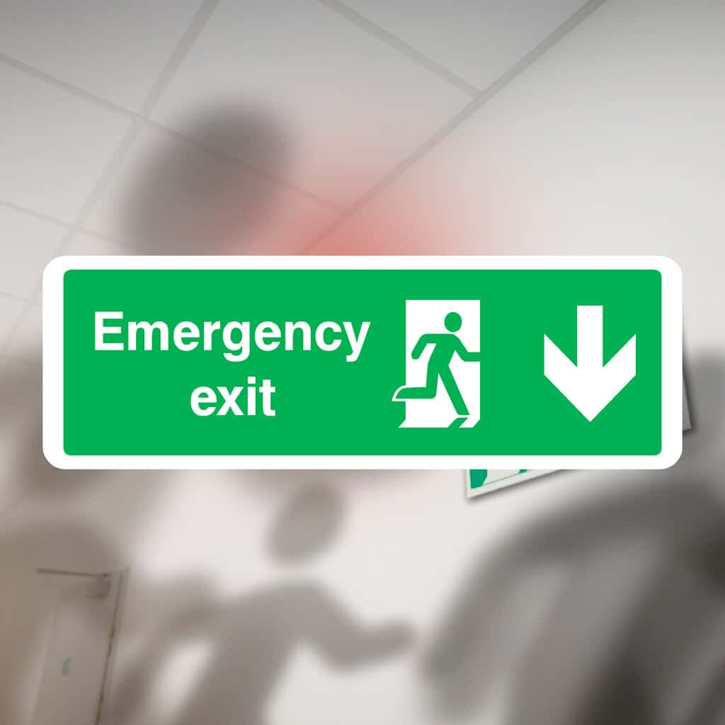 Emergency Exit Sign Down Arrow - The Sign Shed