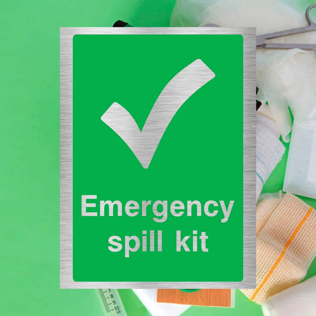 Emergency Spill Kit Sign in Brushed Silver - The Sign Shed