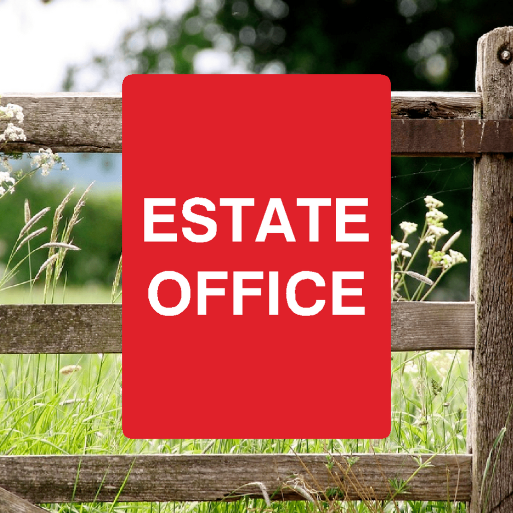 Estate Office Sign Red Portrait 