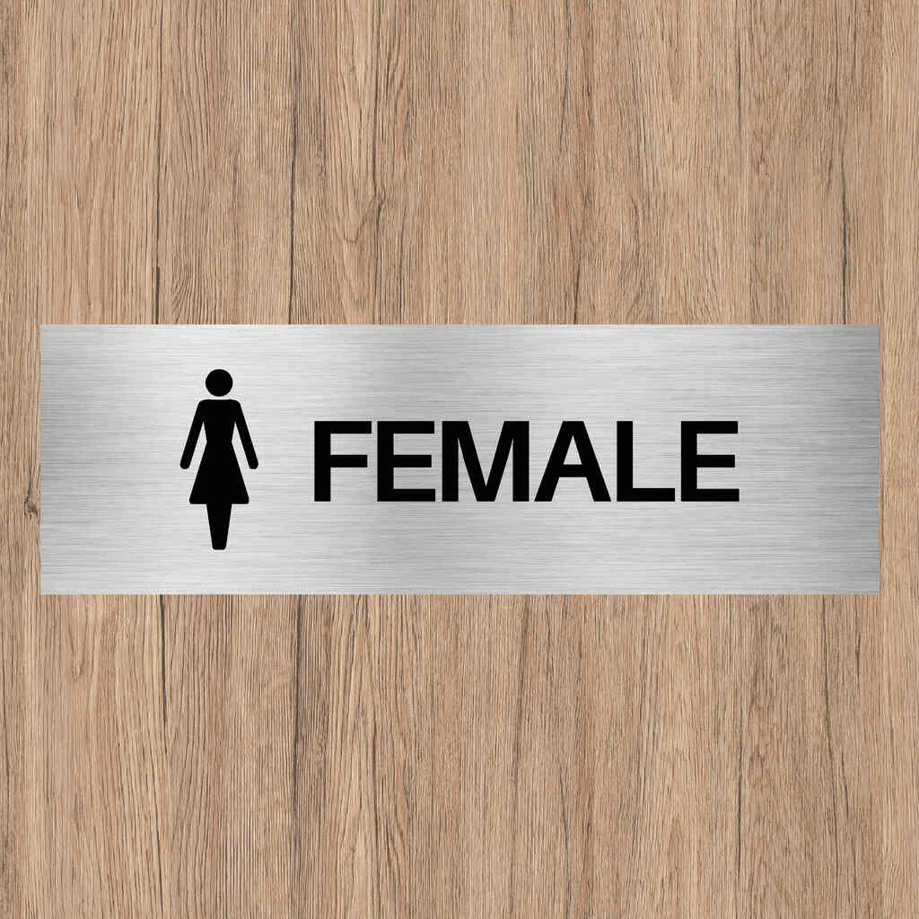 Female Toilet Sign in Brushed Silver Landscape - The Sign Shed