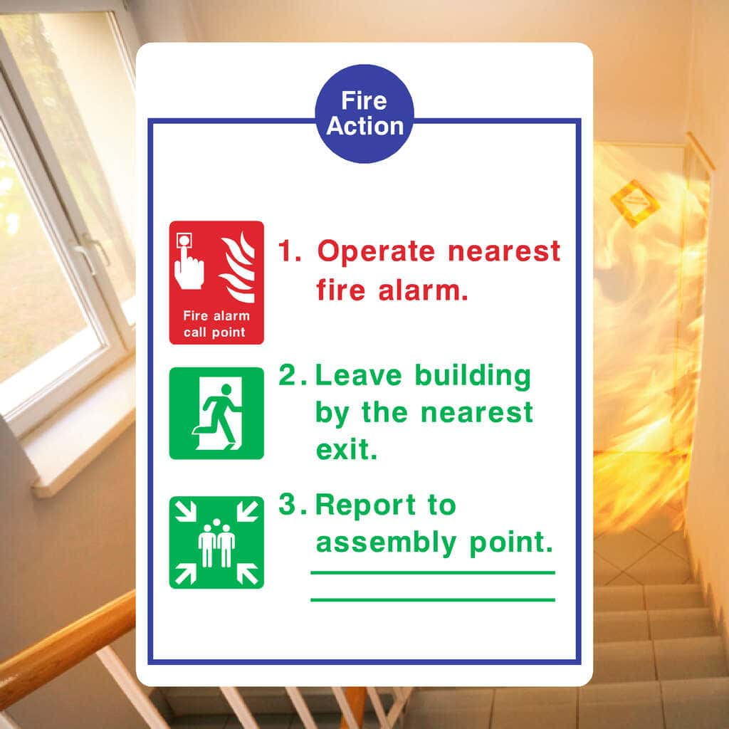 Fire Action 3 Point Basic Sign - The Sign Shed