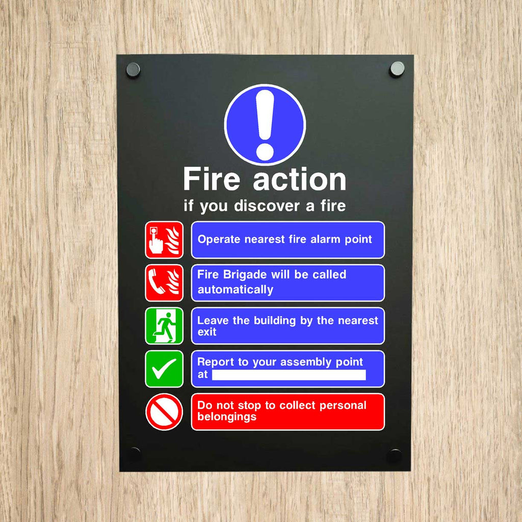 Fire Action 5 Point If You Discover A Fire Midnight Black Sign - The Sign Shed