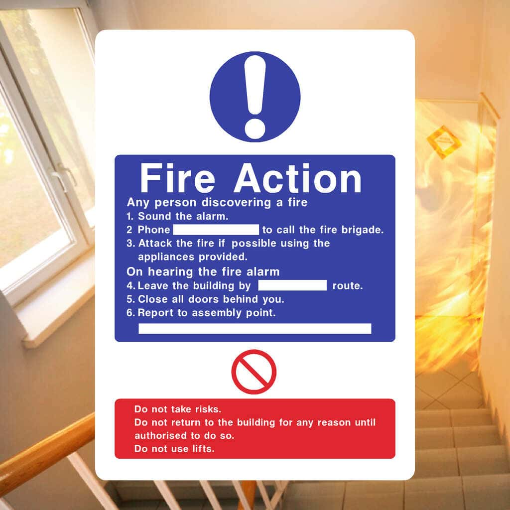 Fire Action 6 Point Sign - The Sign Shed