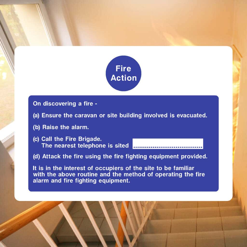 Fire Action Caravan Or Building Site Evacuation Procedure Sign - The Sign Shed