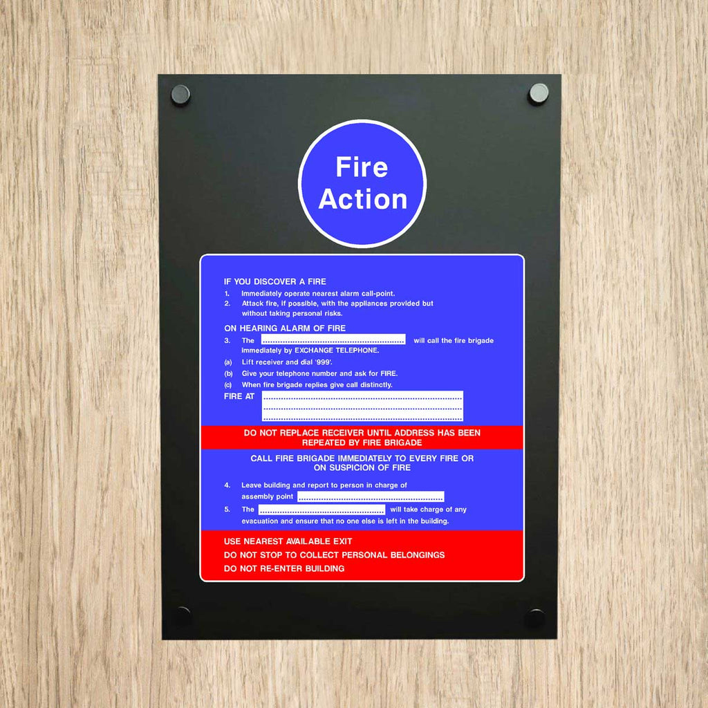 Fire Action Discover A Fire Procedure Midnight Black Sign - The Sign Shed