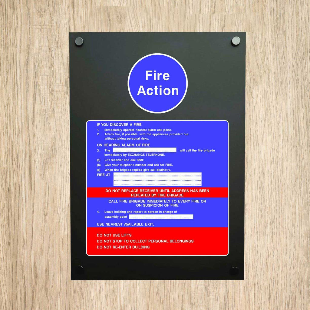 Fire Action Discover A Fire Procedure Midnight Black Sign - The Sign Shed