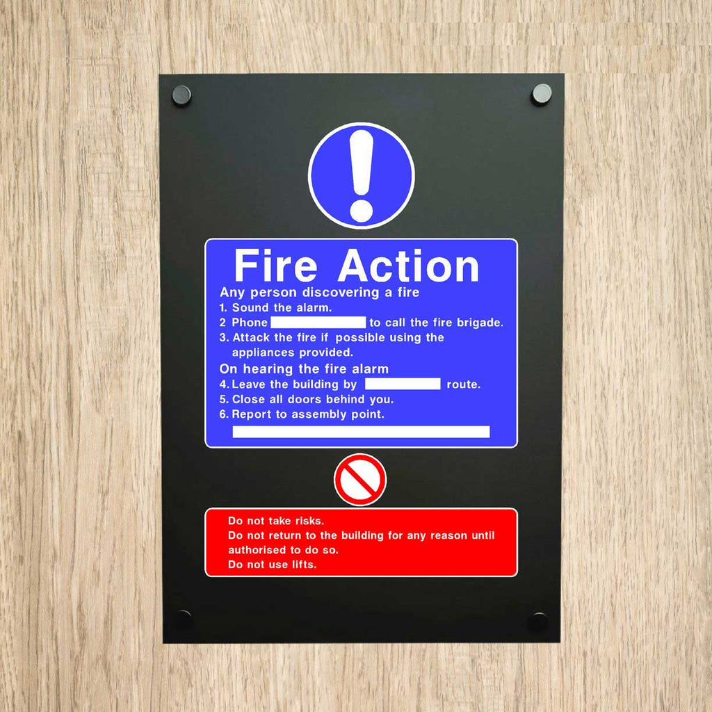 Fire Action Do Not Use Lifts Midnight Black Sign - The Sign Shed