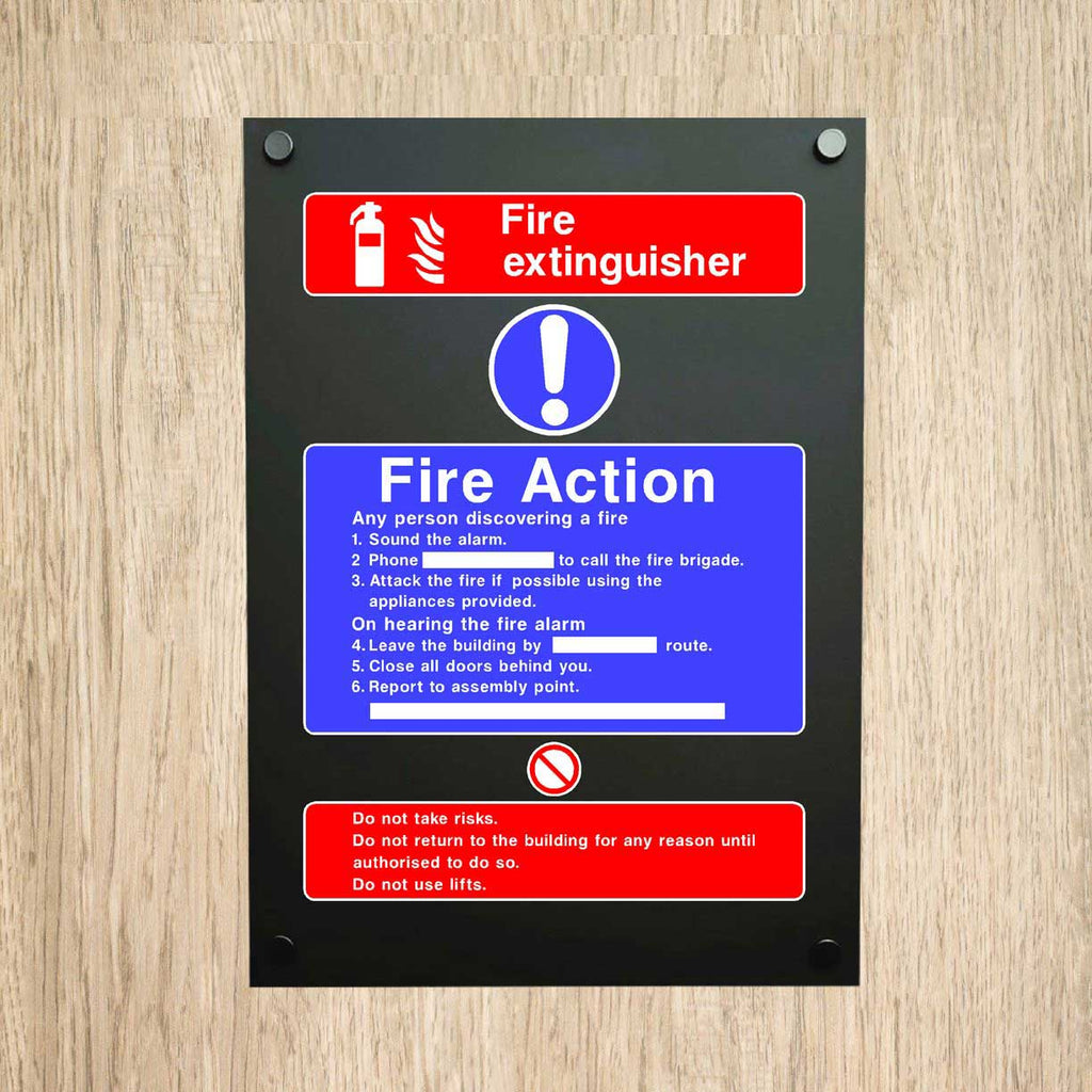 Fire Action Fire Extinguisher Midnight Black Sign - The Sign Shed