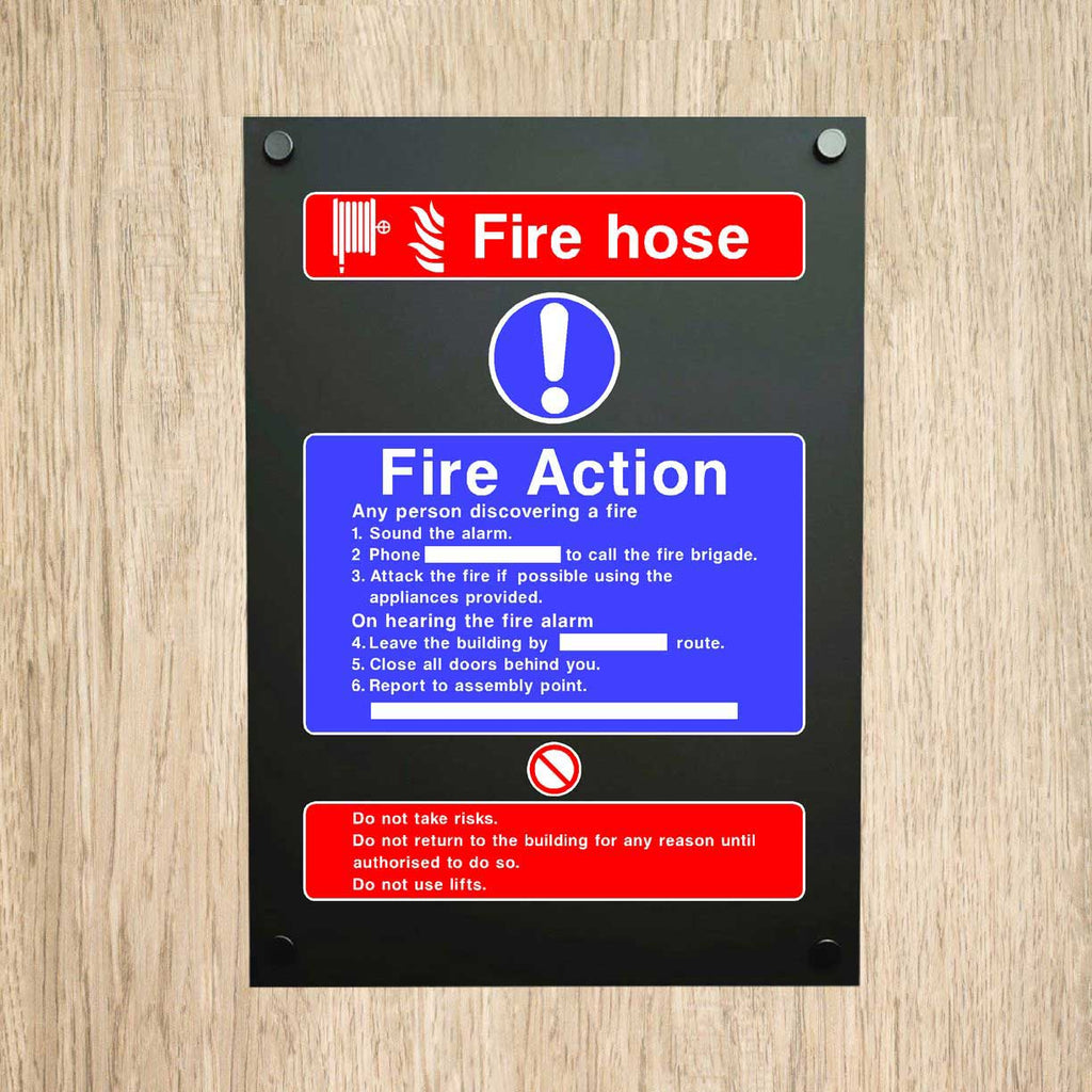 Fire Action Fire Hose Midnight Black Sign - The Sign Shed