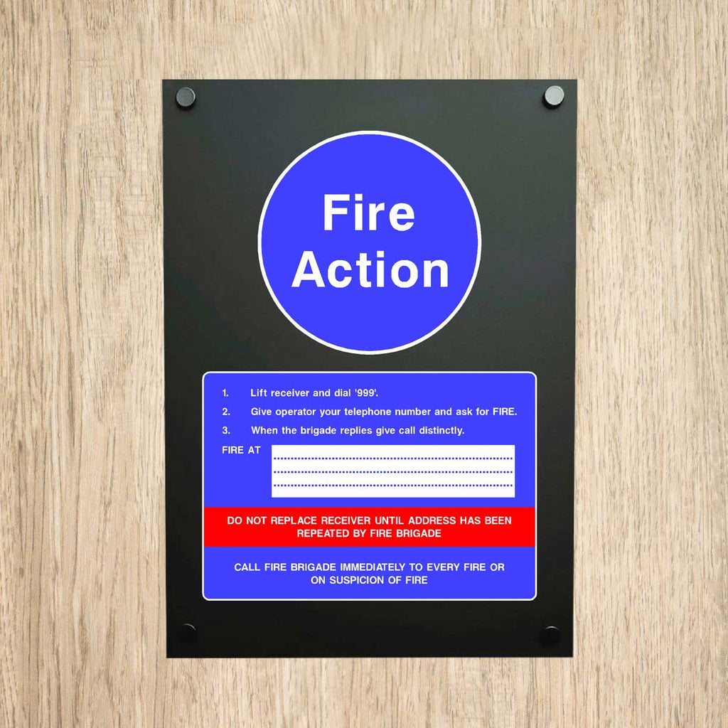 Fire Action Fire Location Midnight Black Sign - The Sign Shed