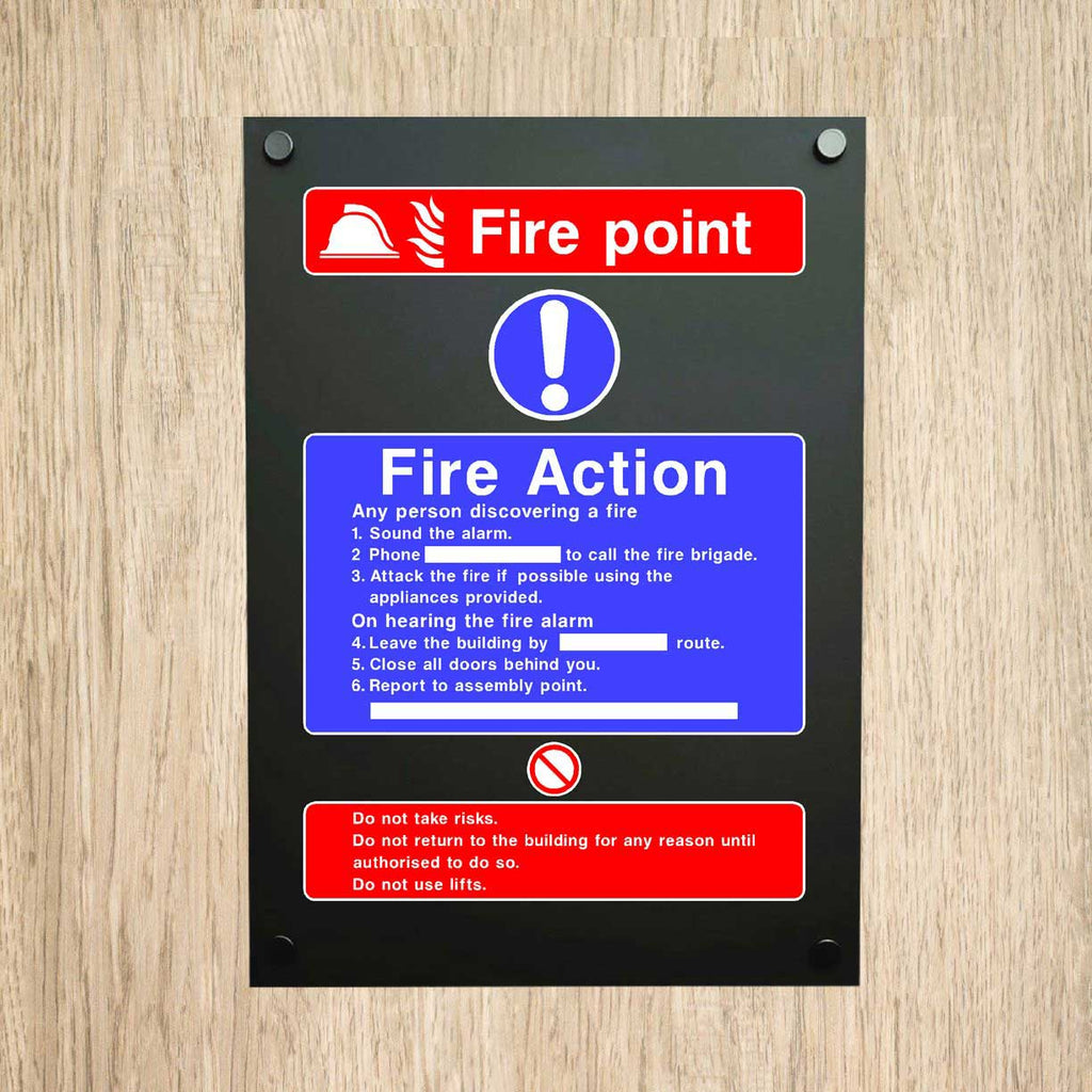 Fire Action Fire Point Midnight Black Sign - The Sign Shed