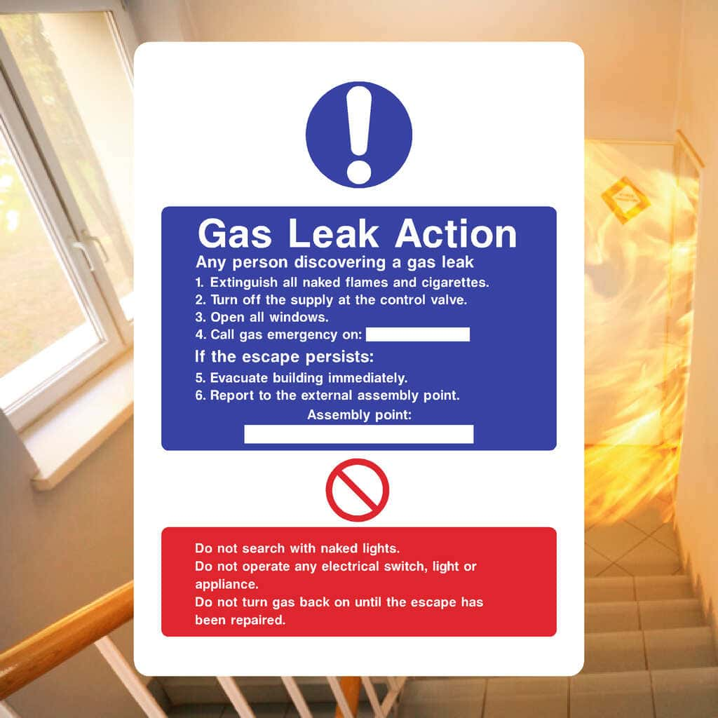 Fire Action Gas Leak Sign - The Sign Shed