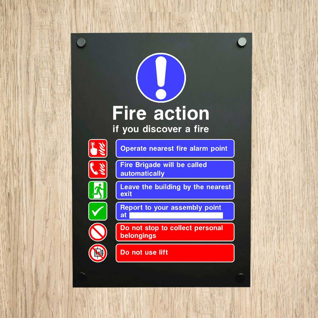 Fire Action If You Discover A Fire 6 Point Midnight Black Sign - The Sign Shed