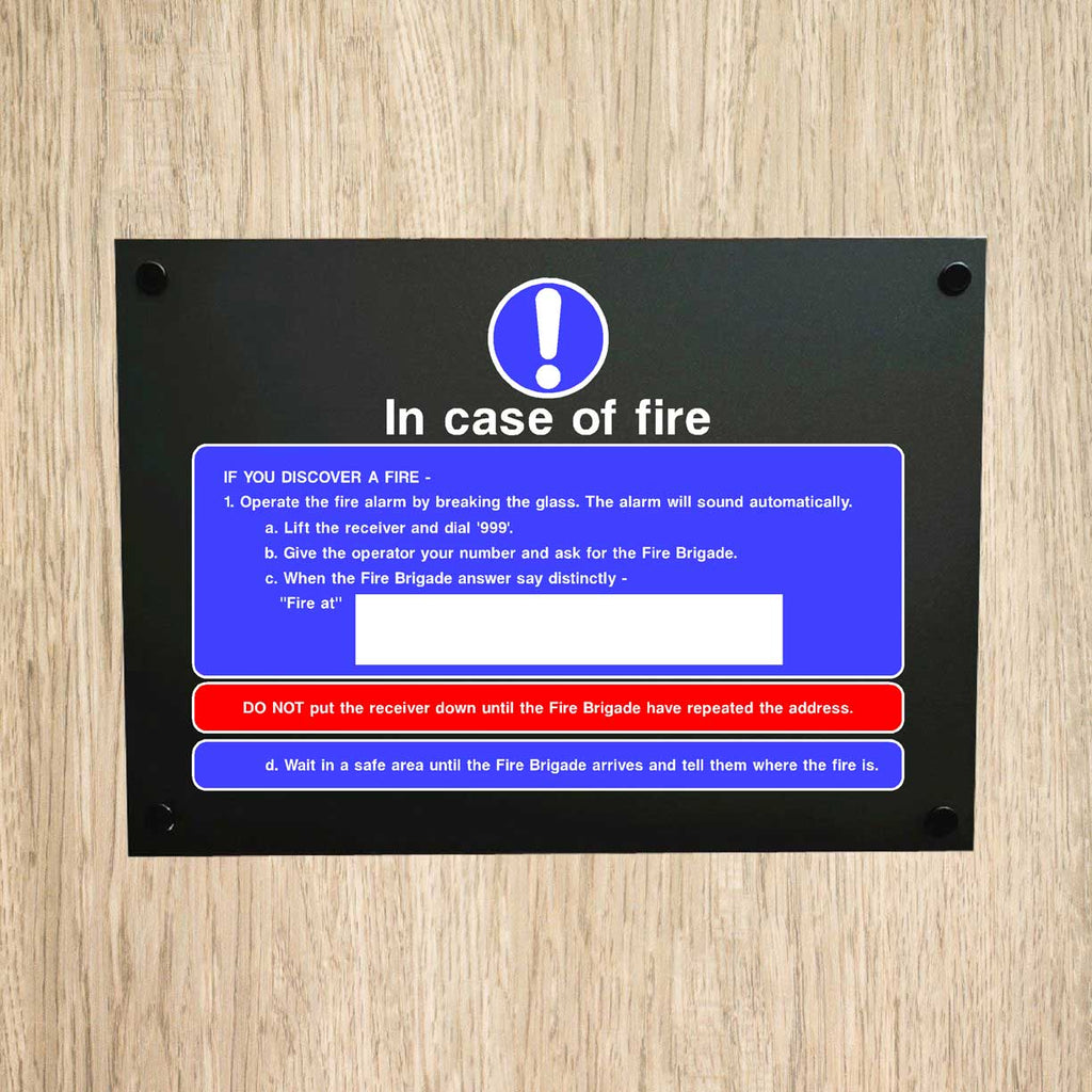 Fire Action In Case Of Fire Midnight Black Sign - The Sign Shed