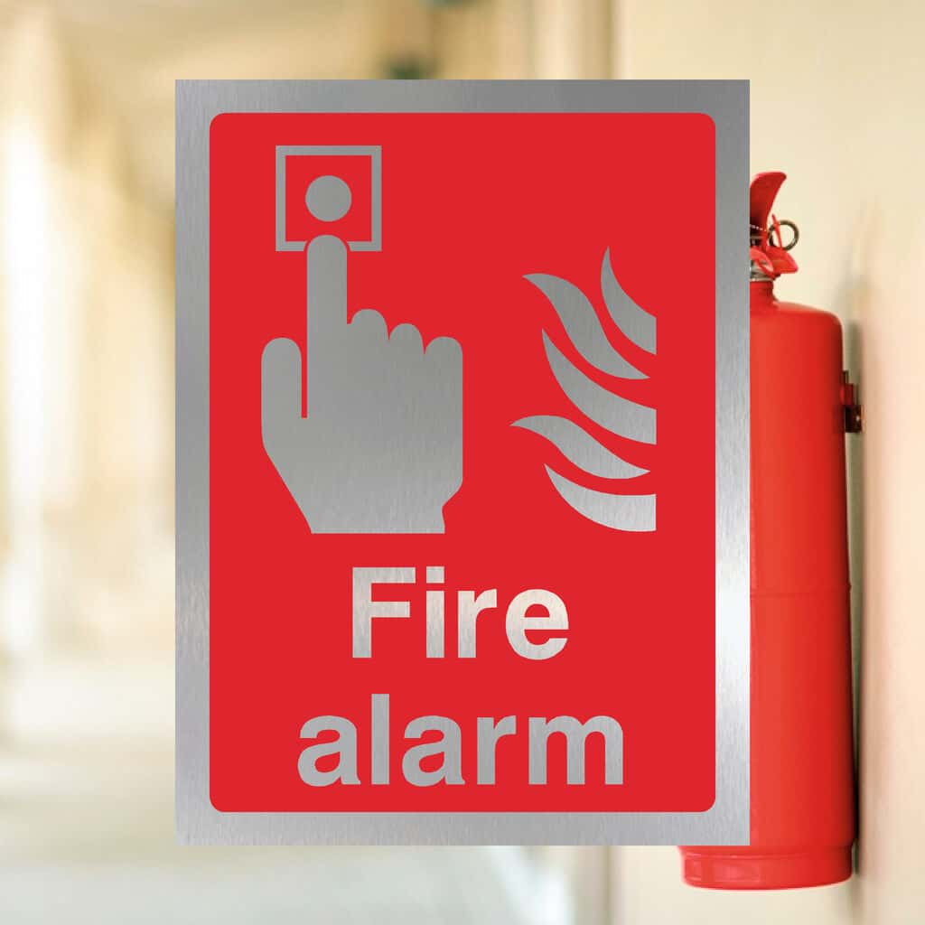 Fire Alarm Sign in Brushed Silver - The Sign Shed