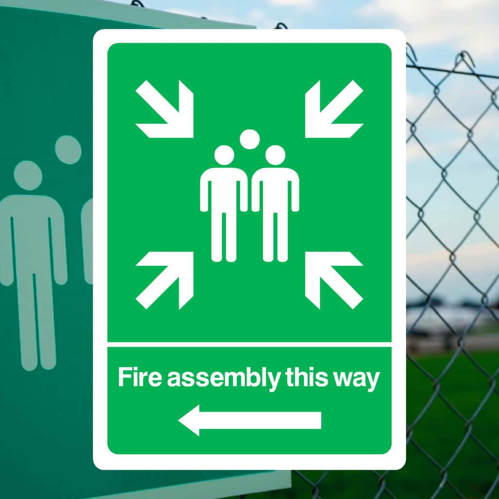 Fire Assembly This Way Left Arrow Sign - The Sign Shed