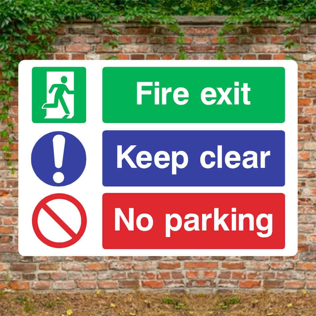 Fire Exit Keep Clear No Parking Sign - The Sign Shed