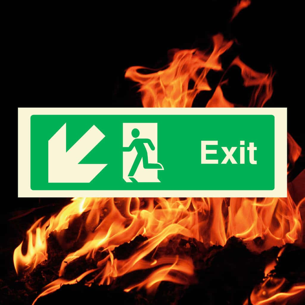 Fire Exit Sign Down Left Arrow - The Sign Shed