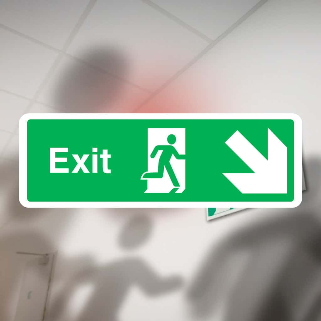 Fire Exit Sign Down Right Arrow - The Sign Shed