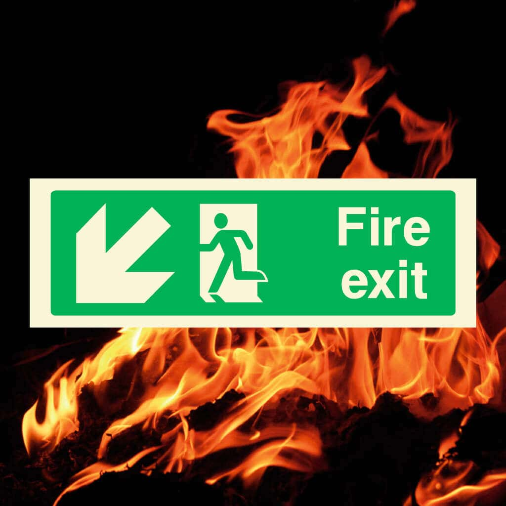 Fire Exit Sign Left Down Arrow - The Sign Shed