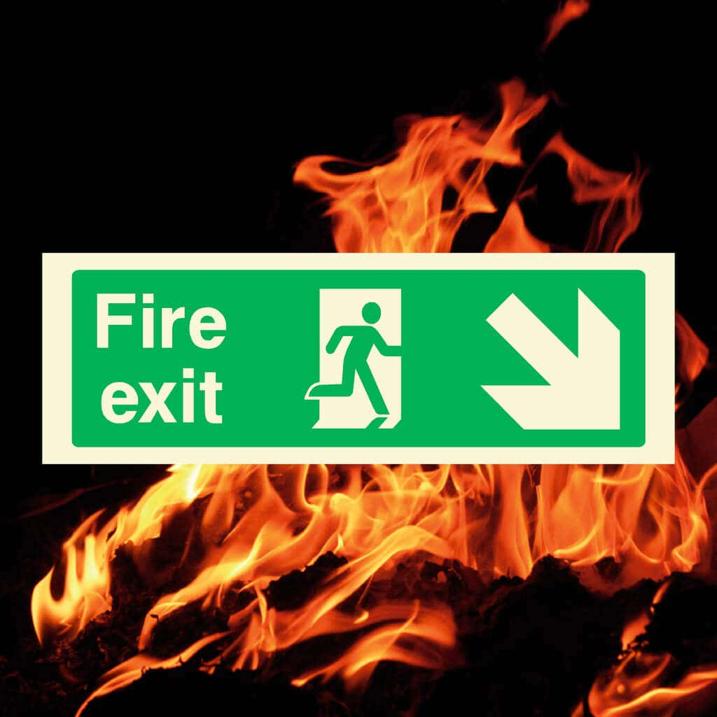 Fire Exit Sign Right Down Arrow - The Sign Shed