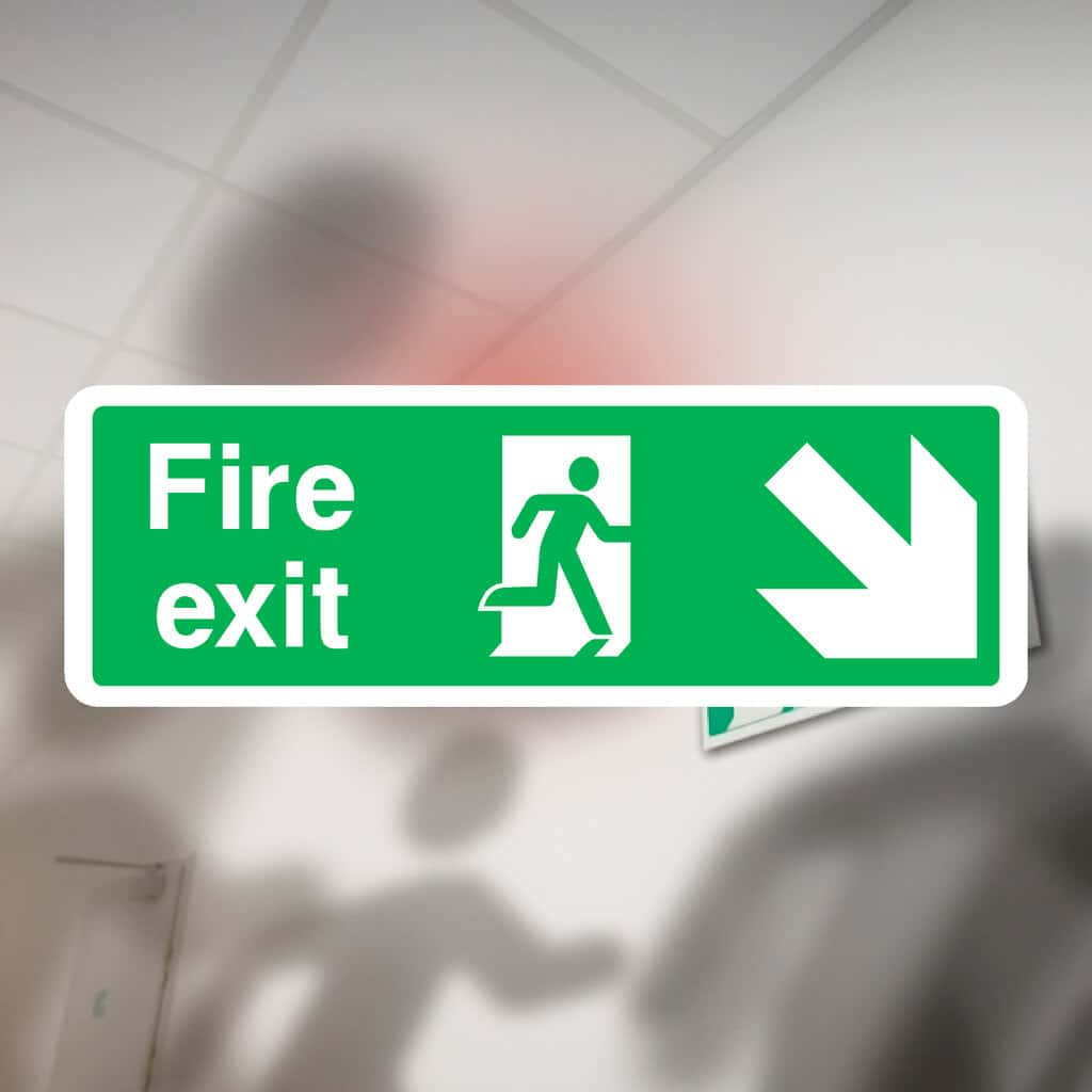 Fire Exit Sign Right Down Arrow - The Sign Shed