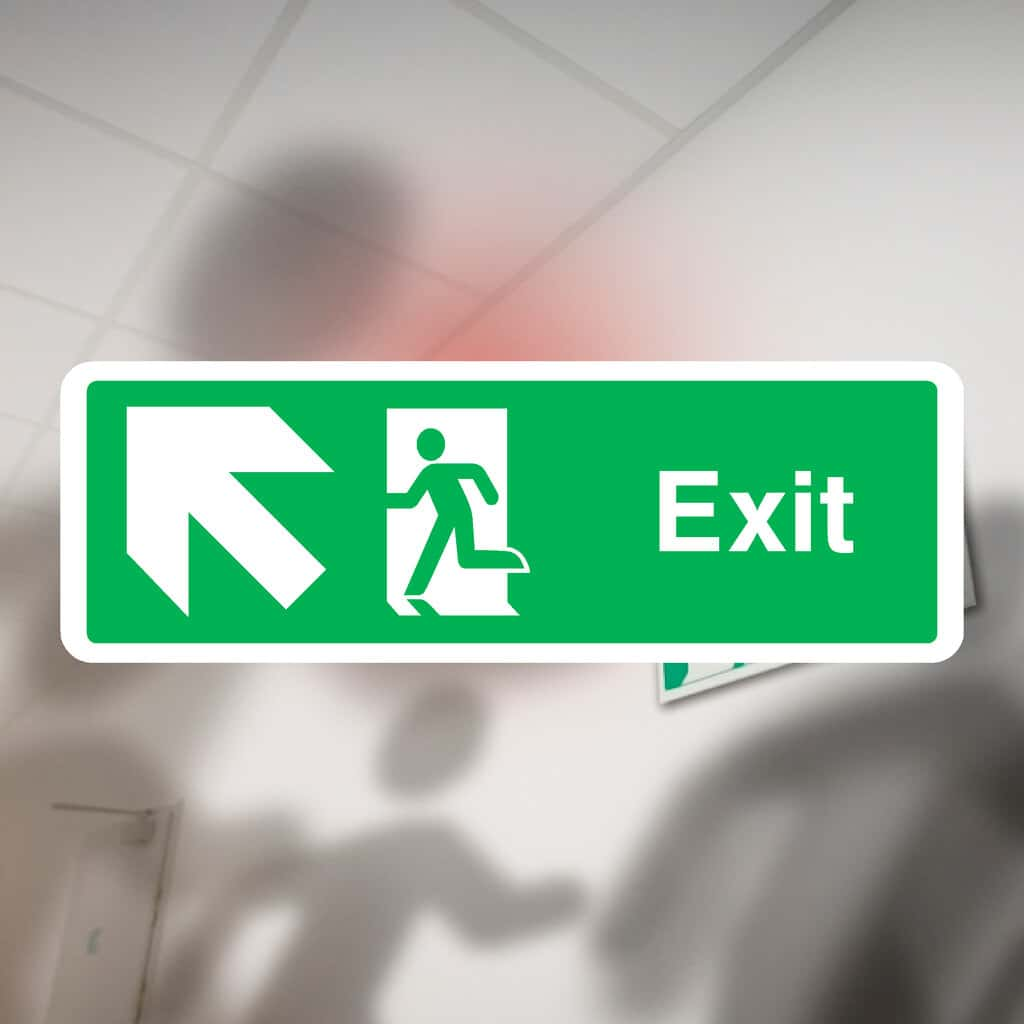 Fire Exit Sign Up Left Arrow - The Sign Shed