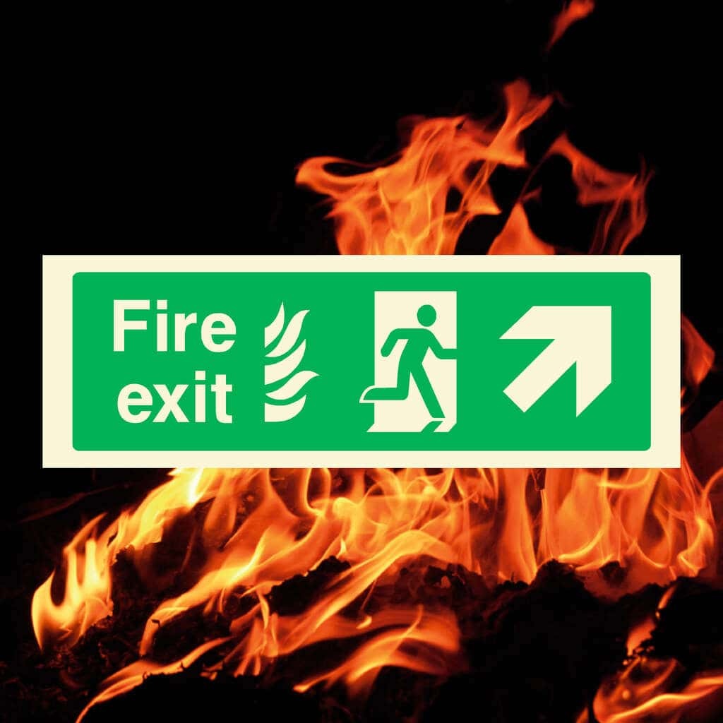 Fire Exit With Flames Sign Forward Right Arrow - The Sign Shed