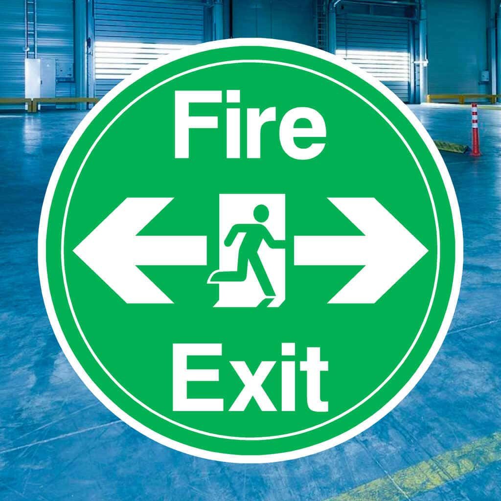 Fire Exit with Left and Right Arrows Floor Sticker - The Sign Shed