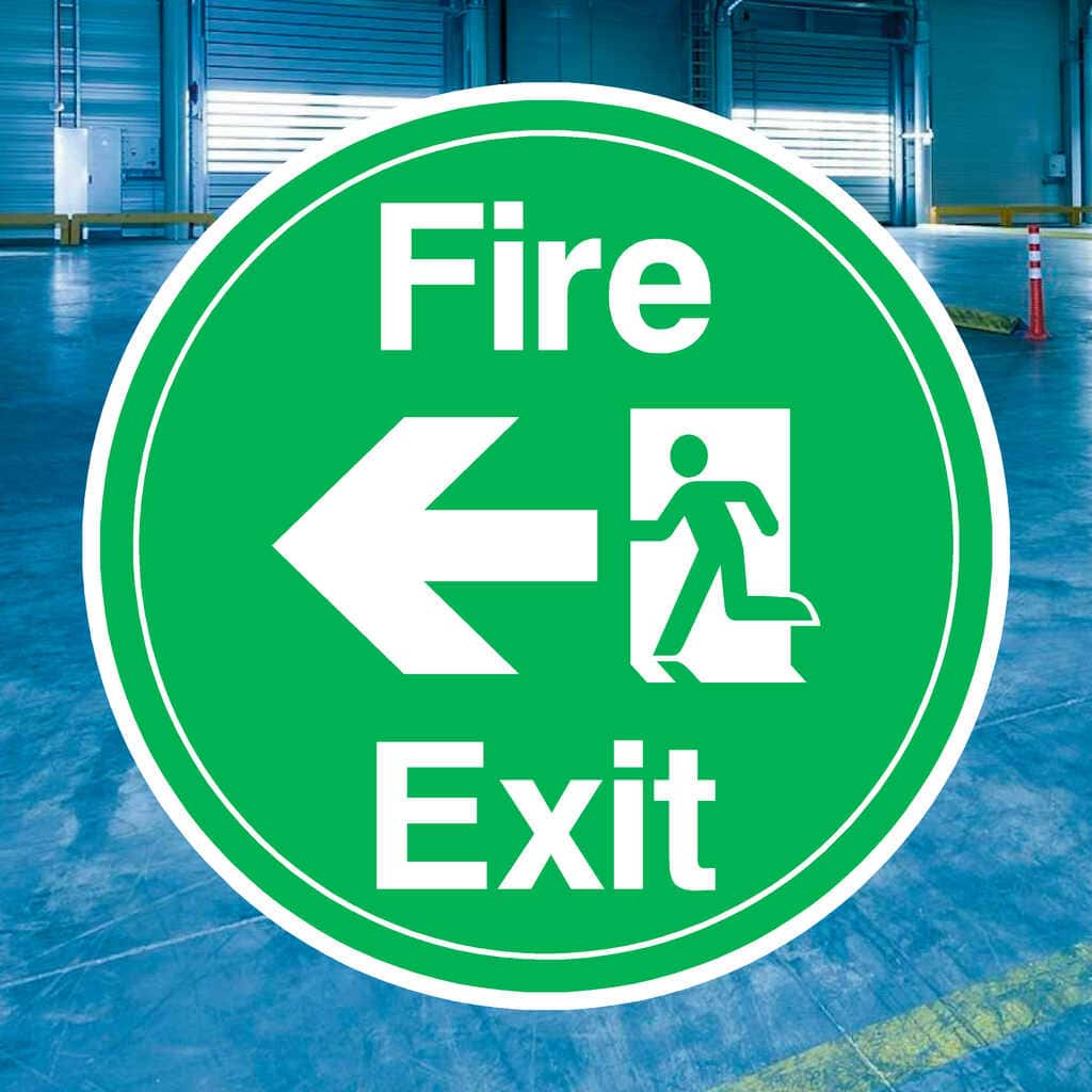 Fire Exit with Left Arrow Floor Sticker - The Sign Shed