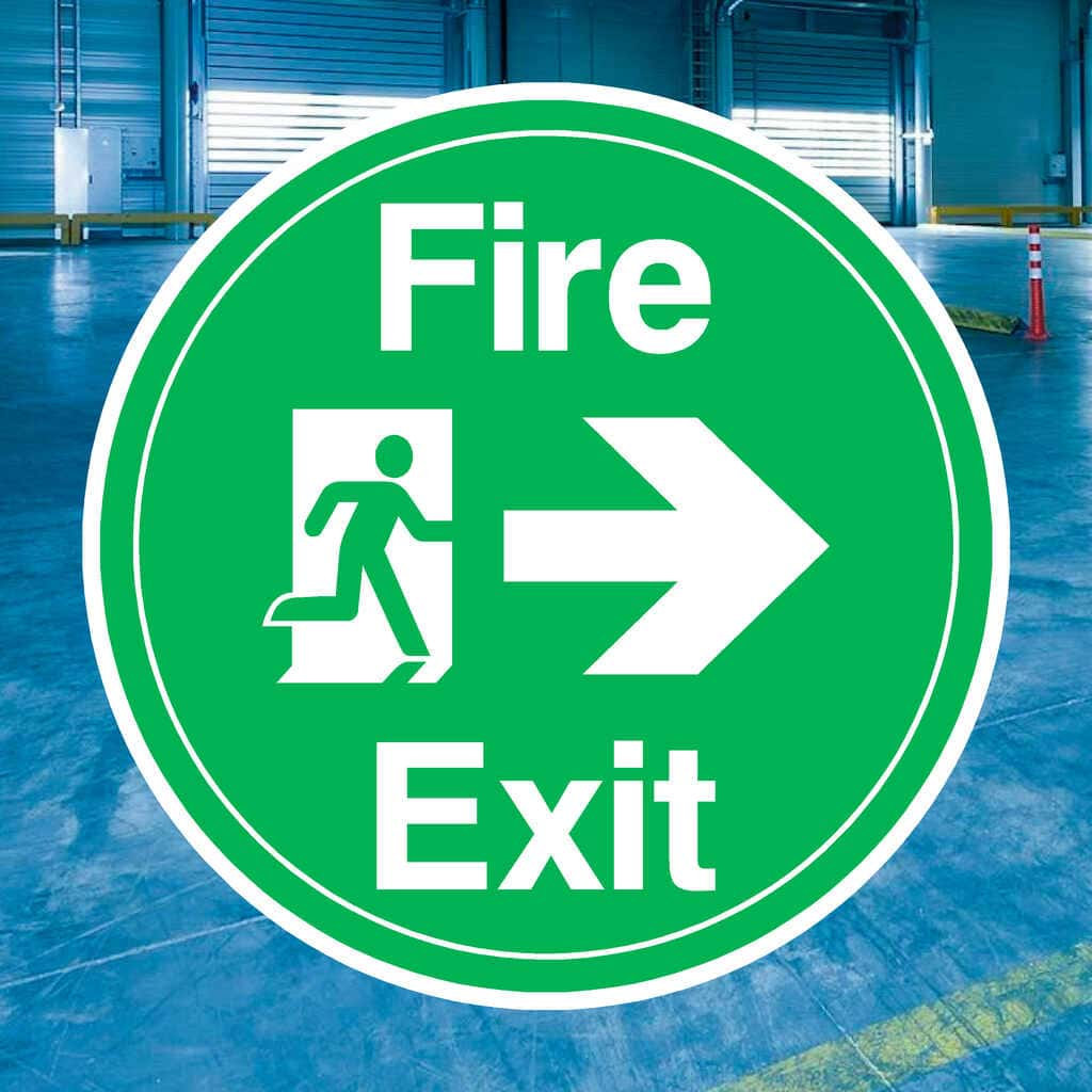 Fire Exit with Right Arrow Floor Sticker - The Sign Shed