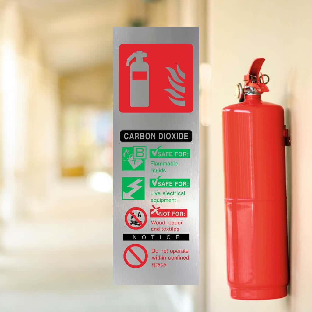 Fire Extinguisher Carbon Dioxide Brushed Silver Sign - The Sign Shed