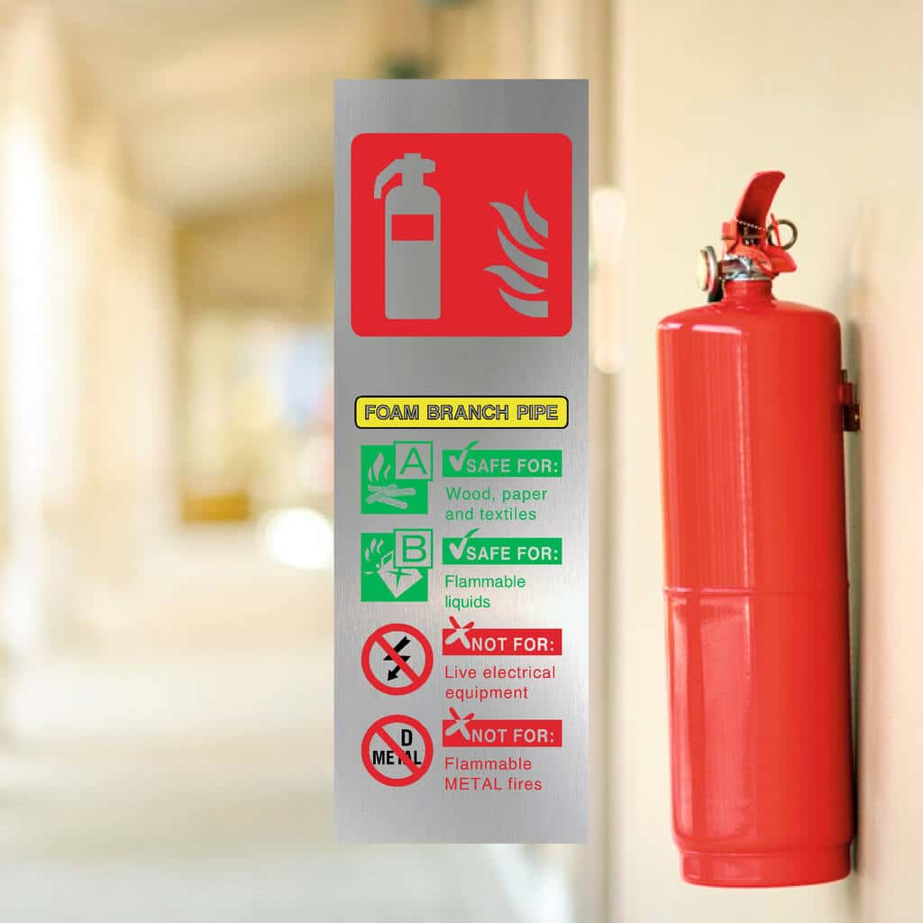 Fire Extinguisher Foam Branch Pipe Brushed Silver Sign - The Sign Shed