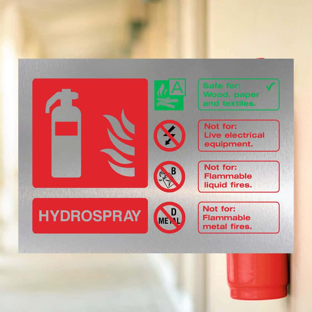 Fire Extinguisher Hydrospray Sign in Brushed Silver - The Sign Shed