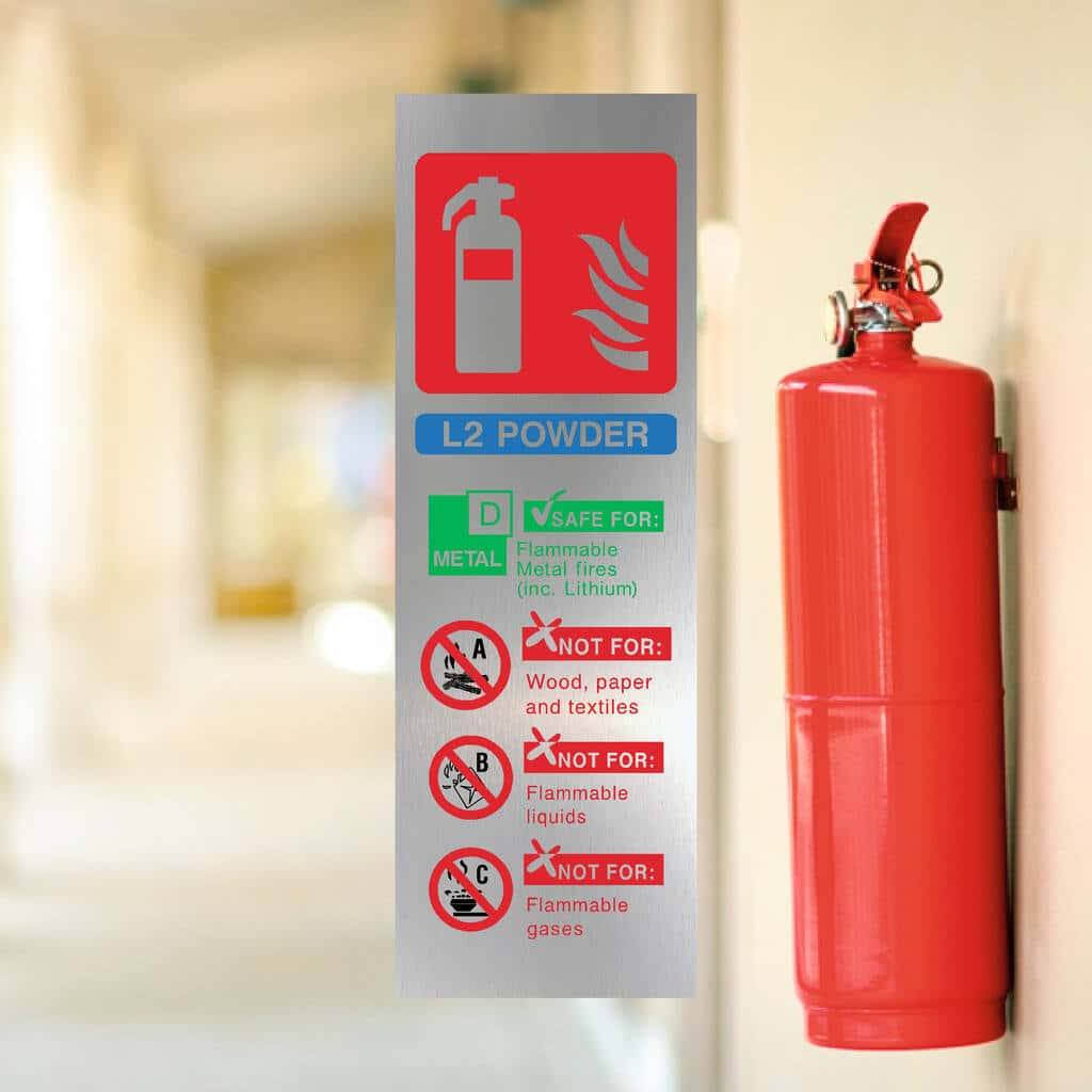 Fire Extinguisher L2 Powder Brushed Silver Sign - The Sign Shed