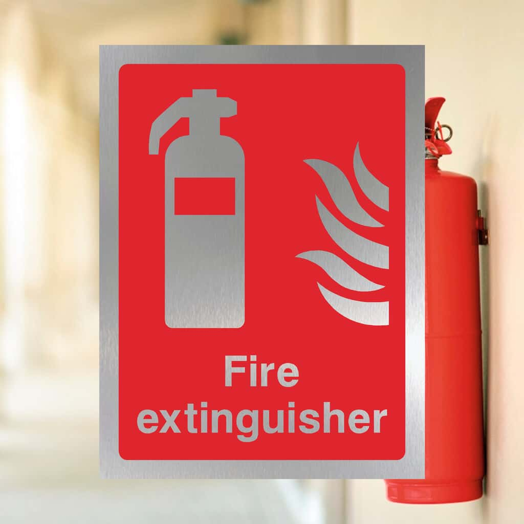 Fire Extinguisher Sign in Brushed Silver - The Sign Shed